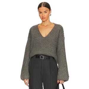 Song of Style Wool Blend V-Neck Ribbed Knit Charcoal Gray Sweater Size Large